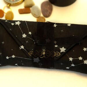 Black Tarot Card Wrap OOAK – Velvet Tarot Reading Cloth & Cotton Deck Holder with Pocket, Travel Tarot Case, Oracle Card Pouch, Witchcraft Gift