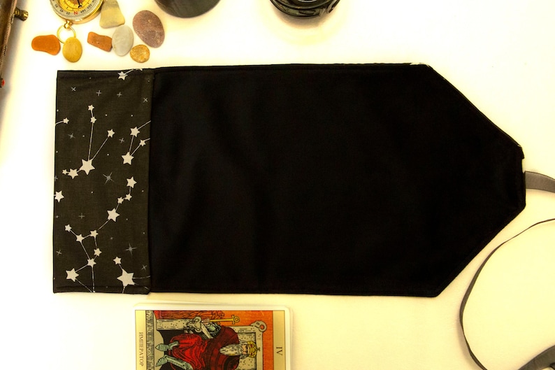 Black Tarot Card Wrap OOAK – Velvet Tarot Reading Cloth & Cotton Deck Holder with Pocket, Travel Tarot Case, Oracle Card Pouch, Witchcraft Gift