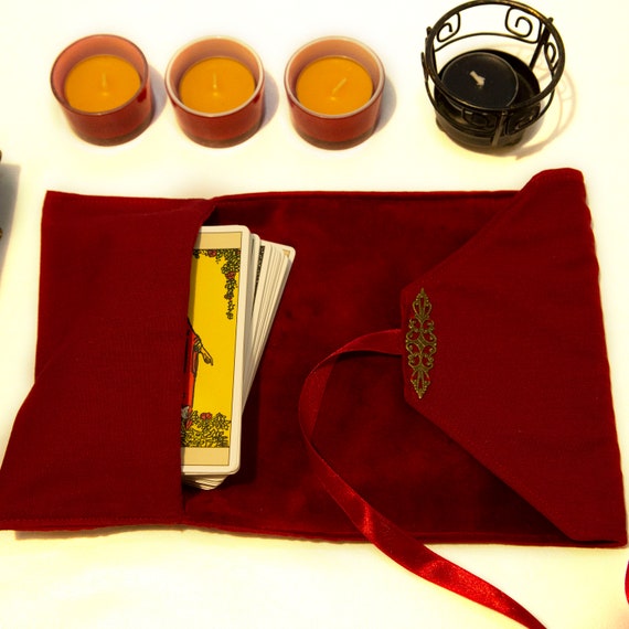 Tarot card wrap red, Tarot card bag velvet, Tarot pouch, Oracle deck case, Velvet Tarot card Holder,  Gift for Witches, Tarot Accessories