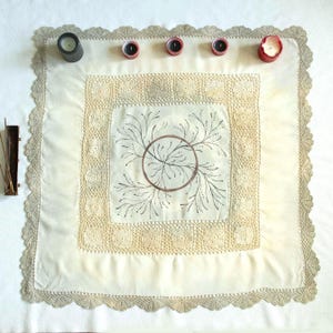 Tessuto per tarocchi da altare 34"x34", OOAK, tessuto per divinazione, tessuto cerimoniale, rituale, decorazione per altare domestico, incantesimo magico, regalo di stregoneria, stile vintage