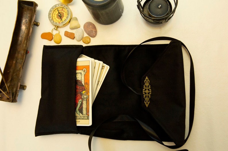 Tarot card wrap, Black Tarot bag, Witchcraft Tarot Case, Tarot card holder, Tarot deck pouch, Gift for Witches