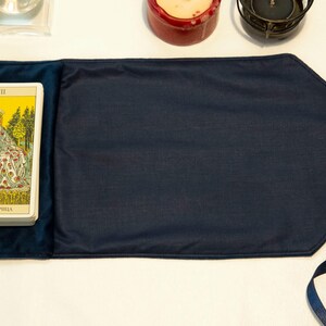 Blue Tarot Card Wrap OOAK – Velvet Tarot Reading Cloth & Cotton Deck Holder, Travel Tarot Case, Oracle Card Pouch, Gift for Witches