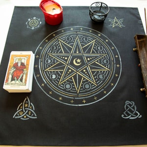 Tovaglia per altare, tovaglia per carte dei tarocchi, stesura dei tarocchi, tovaglia per lettura dei tarocchi, altare domestico, incantesimo magico, stregoneria, tovaglia rituale, tovaglia