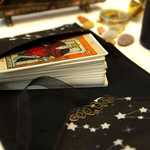 Black Tarot Card Wrap OOAK – Velvet Tarot Reading Cloth & Cotton Deck Holder with Pocket, Travel Tarot Case, Oracle Card Pouch, Witchcraft Gift