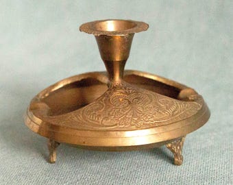 Vintage Brass Ornate Candle Holder with 3 Legs – Antique Ashtray Candle Stand, Portable Altar Decor, Witchcraft Tool, Gift for Witches
