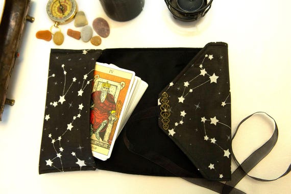 Black Tarot Card Wrap OOAK – Velvet Tarot Reading Cloth & Cotton Deck Holder, Travel Tarot Case, Oracle Card Pouch, Gift for Witches