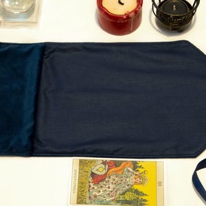 Blue Tarot Card Wrap OOAK – Velvet Tarot Reading Cloth & Cotton Deck Holder, Travel Tarot Case, Oracle Card Pouch, Gift for Witches