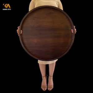 大型チーク材オットマントレイ：ファームハウススタイルのサービングトレイ