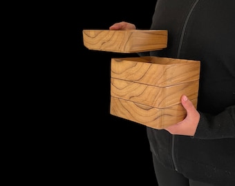 Solid Teak Wooden Tray Set: Minimalist Desk Organizer