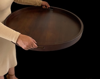 round ottoman tray Teak Wood: Large Farmhouse Style Decorative Accent