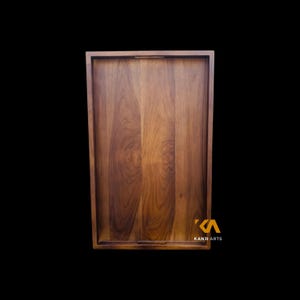 Large Ottoman Tray, Walnut Finish Wood, Oversized Rectangular