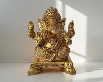 Small Brass Ganesha Statue, Hindu God Sculpture, Housewarming Gift