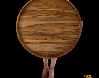Large Ottoman Tray Teak Wood: Farmhouse Round Decorative Display