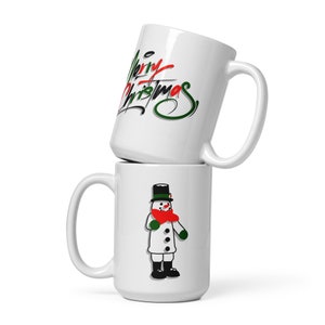 Caneca de Natal 15 onças Feliz Natal Boneco de neve Presente de Natal Caneca de cerâmica Caneca branca brilhante