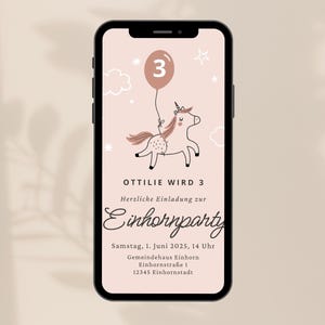 Digital invitation, unicorn, children&#39;s birthday, 1st birthday, eCard download and send via Whatsapp, personalized
