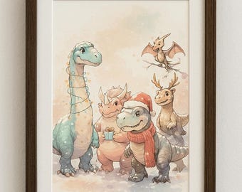 Digitale Printdatei "Weihnachtsdinos", DIN A4 Printable zum Selberausdrucken für Dinosaurier-Fans, Sofortiger Digitaler Download
