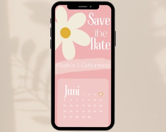Digitale Save the Date Einladung, Daisy, Gänseblümchen, Kindergeburtstag, 1. Geburtstag, eCard Download und Versenden per Whatsapp