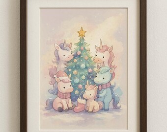 Digitale Printdatei "Weihnachtseinhörner", DIN A4 Printable zum Selberausdrucken für Einhorn-Fans, Sofortiger Digitaler Download