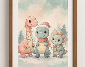 Digitale Printdatei "Weihnachtsdinos", DIN A4 Printable zum Selberausdrucken für Dinosaurier-Fans, Sofortiger Digitaler Download