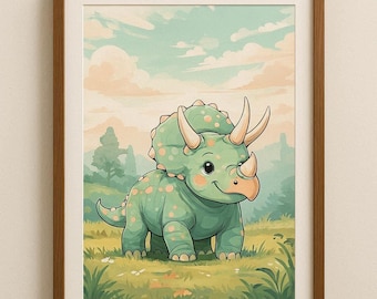 Digitale Printdatei "Triceratops", DIN A4 Printable zum Selberausdrucken für Dinosaurier-Fans, Sofortiger Digitaler Download