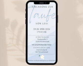 Digitale Einladung zur Taufe, Zartes Blau/Soft Blue/Pigeon, eCard Download und Versenden per Whatsapp, Personalisiert