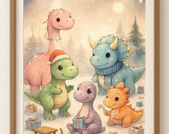 Digitale Printdatei "Weihnachtsdinos", DIN A4 Printable zum Selberausdrucken für Dinosaurier-Fans, Sofortiger Digitaler Download