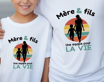 Personalized duo t-shirt, mother son or mother daughter, Mother's Day gift, matching t-shirts, FREE Delivery with Mondial Relay