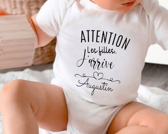 Personalized baby bodysuit, "Attention girls, I'm coming", gift for baby