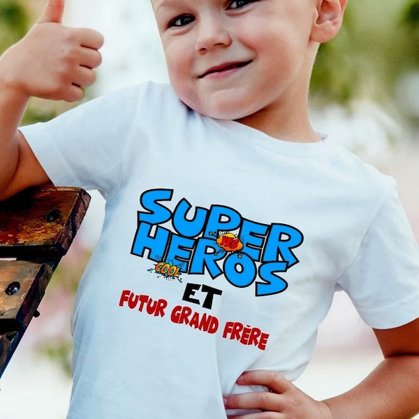 Tshirt enfant personnalisé, super HEROS ET FUTUR  grand- frère,  annonce grossesse