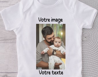 Personalized baby bodysuit with your photo and text, personalized baby gift, gift for any occasion.