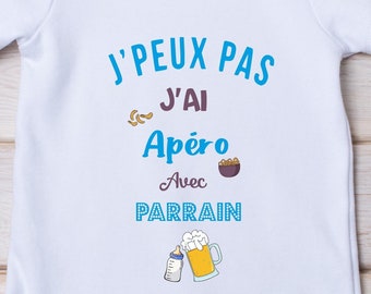 Personalized baby bodysuit, "I can't I have an aperitif with GODFATHER, godfather baby bodysuit