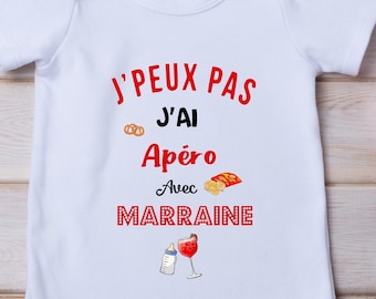 Personalized body, "I can't I have an aperitif with Godmother", godfather body, godmother, humor baby body