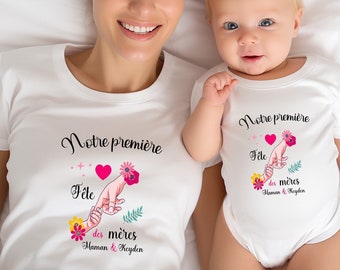 T-shirt and bodysuit duo "Our first Mother's Day", gift for mom, Mother's Day, FREE Delivery with Mondial Relay