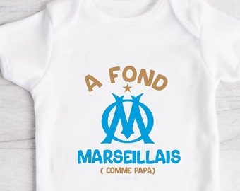 Personalized baby bodysuit OM, "A fond Marseillais", Support OM