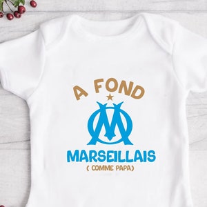 Personalized baby bodysuit OM, "A fond Marseillais", Support OM