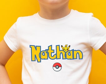 Personalized children's tshirt, Pokémon, tshirt with first name, PIKACHU