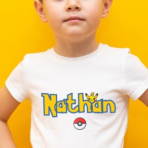 Tshirt enfant personnalisé, Pokémon, tshirt avec prénom, PIKACHU image 1