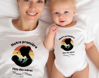 Duo T-shirt and bodysuit "Our first Mother's Day", gift for mom, Mother's Day gift, FREE Delivery with Mondial Relay
