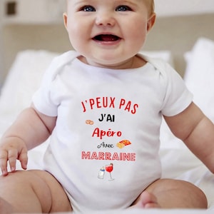 Body personnalisé, "J peux pas j'ai apéro avec Marraine", body parrain, marraine, body bébé humour