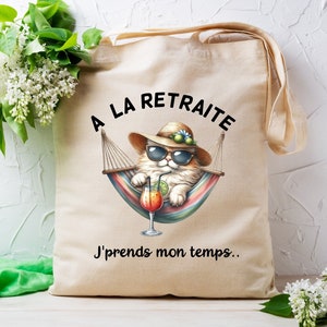 Tote bag retraite, cadeau départ en retraite, tote bag chat image 1