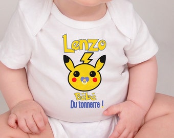 Personalized baby bodysuit, Pikachu model, gift for baby