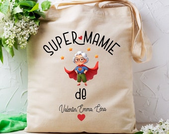 Tote bag personnalisé, "Super mamie", cadeau fête des grands-mères, cadeau pour mamie