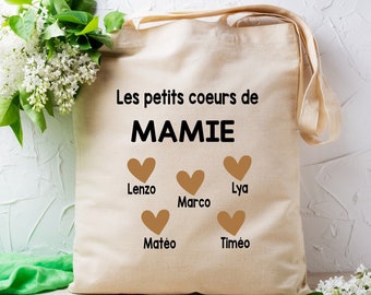 Tote bag personnalisé, " Les petits cœurs de mamie", cadeau pour mamie, fête des grands-mères