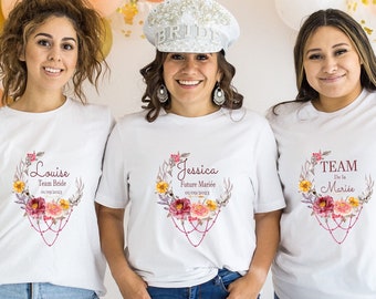 Tee Shirt EVJF personnalisé, couronne de fleurs style BOHO, future mariée. Livraison GRATUITE avec Mondial Relay