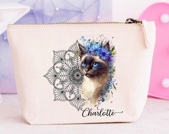 Trousse personnalisée, modèle chat, Mandala style BOHO