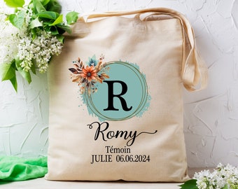 Customizable tote bag, initial tote bag, EVJF, Birthday, Nanny gift etc...flower crown, BOHO model