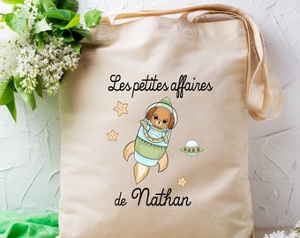 Tote bag personnalisable enfant, modèle Chien cosmonaute ,sac pour crèche , école, sport, article personnalisé