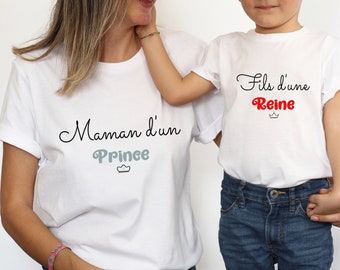 Tshirts assortis mère fils, tshirt personnalisé,Tshirt duo, maman d'un prince, fils d'une reine. Livraison GRATUITE avec MONDIAL RELAY