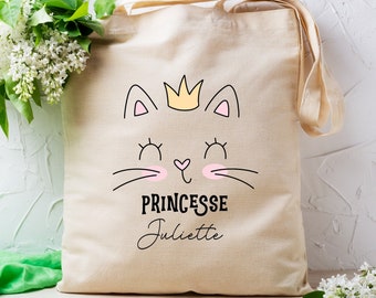 Personalized child tote bag, nursery bag, school, sport, kitten model