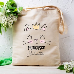 Tote bag enfant personnalisé, sac pour crêche , école, sport, modèle chaton